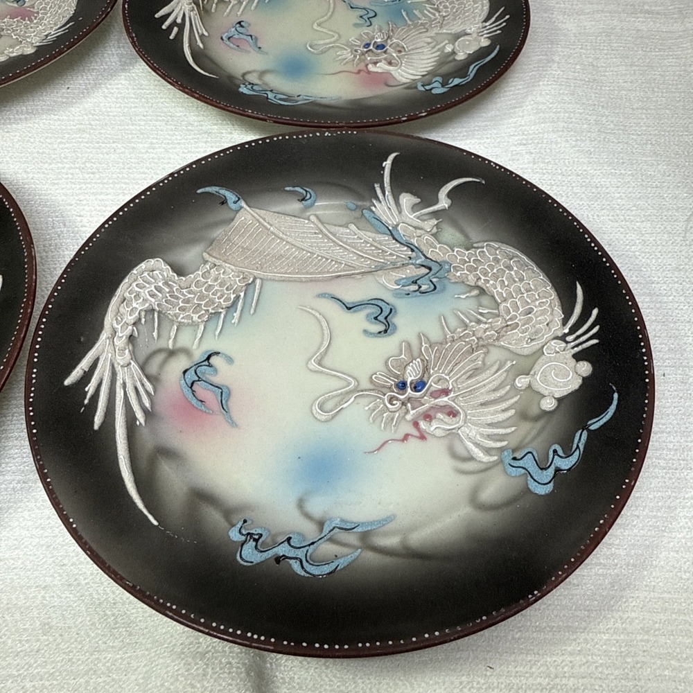 VTG Moriage Raised Dragonware Set Of 6 Salad Plates Hand Painted Japan 7 3/8"‎ D - Picture 3 of 8